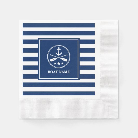 Serviette En Papier Bateau ou nom Ancre Oars et étoiles avec bandes bl (Devant)