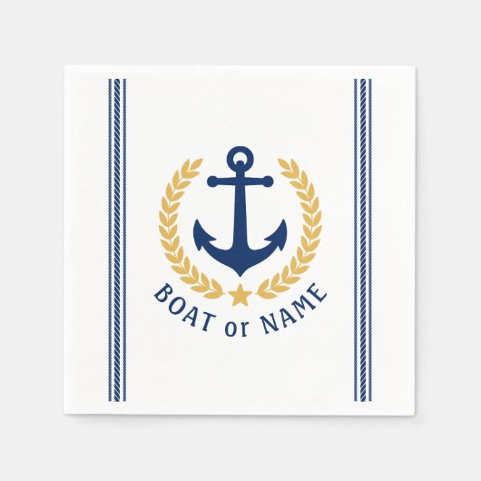 Serviette En Papier Bateau ou nom de famille Ancre Laurel Rope Stripes (Devant)