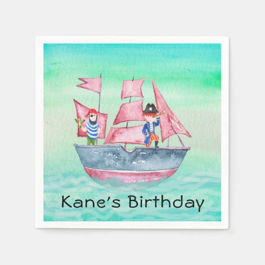 Serviette En Papier Bateau pirate et pirates pour enfants Anniversaire (Devant)