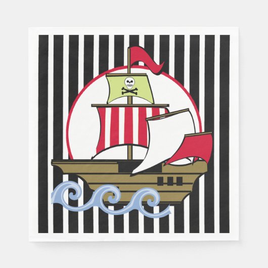 Serviette En Papier Bateau pirate et rayures noires (Devant)