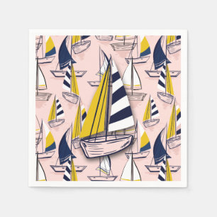 Serviette En Papier Bateaux à voile bleu jaune de la marine sur la f