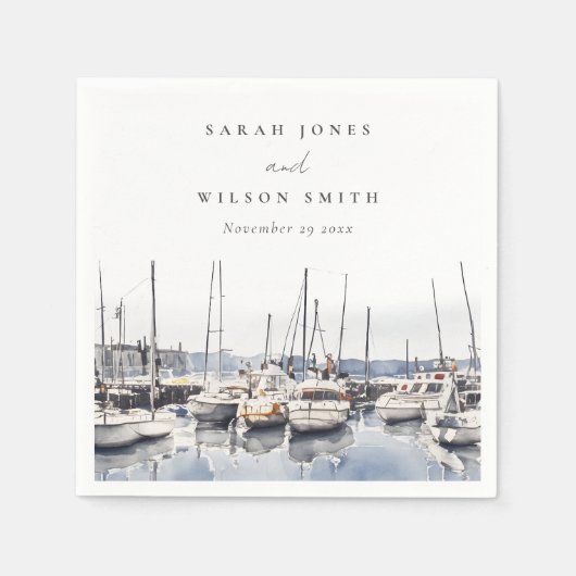 Serviette En Papier Bateaux côtiers en boue à Harbour Mariage (Devant)