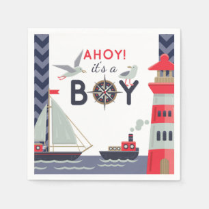 Serviette En Papier Bateaux nautiques Ahoy Baby Boy Shoy Party