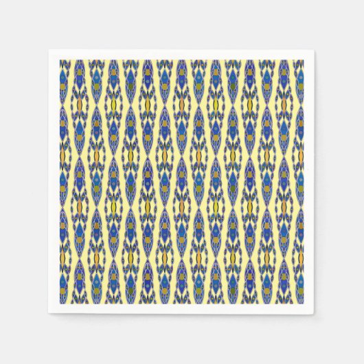 Serviette En Papier Batik tribal - Acier bleu, gris et jaune (Devant)