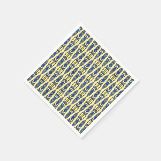 Serviette En Papier Batik tribal - Acier bleu, gris et jaune (Coin)