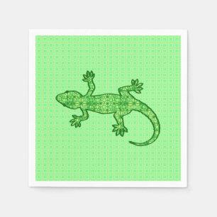 Serviette En Papier Batik tribal Gecko - chaux et vert émeraude