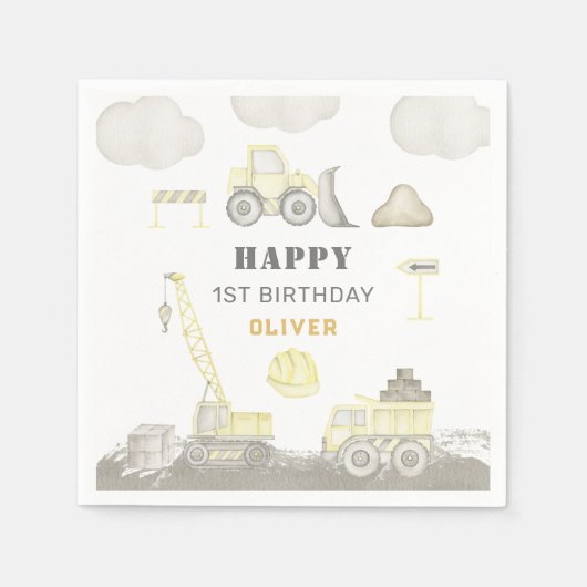Serviette En Papier Bâtiment Amusement Construction Enfants 1ère fête  (Devant)