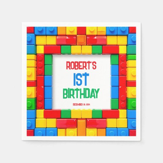 Serviette En Papier Bâtiment Anniversaire Blocs Party Napkins (Devant)