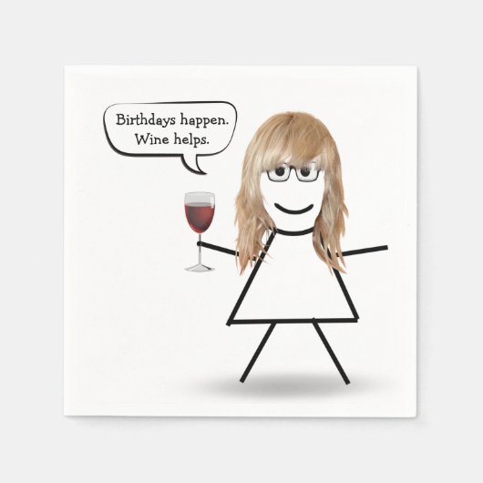 Serviette En Papier Bâton d'anniversaire fille avec verre à vin (Devant)