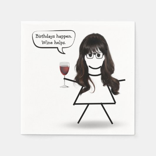 Serviette En Papier Bâton d'anniversaire fille avec verre à vin (Devant)