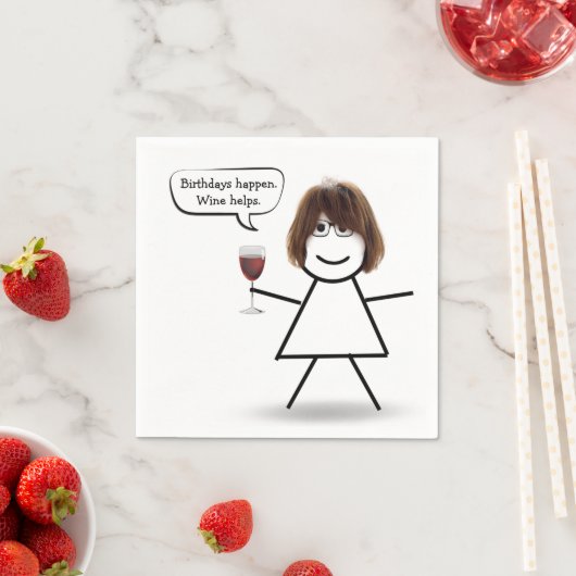 Serviette En Papier Bâton d'anniversaire fille avec verre à vin (En situation)