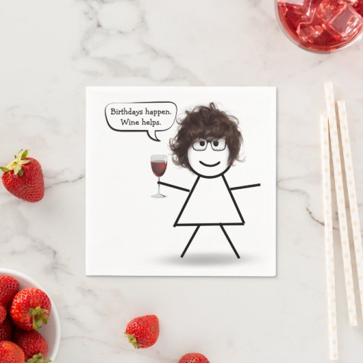 Serviette En Papier Bâton d'anniversaire fille avec verre à vin (En situation)