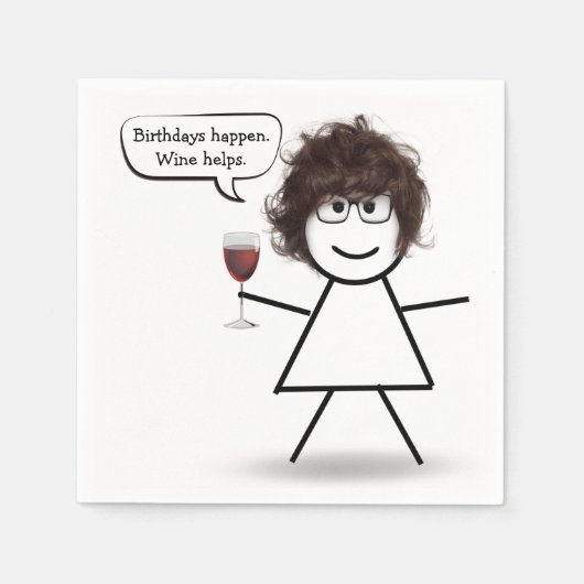 Serviette En Papier Bâton d'anniversaire fille avec verre à vin (Devant)