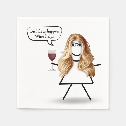 Serviette En Papier Bâton d'anniversaire fille avec verre à vin (Devant)