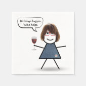 Serviette En Papier Bâton d'anniversaire fille avec vin rouge (Devant)
