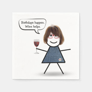Serviette En Papier Bâton d'anniversaire fille avec vin rouge