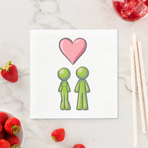Serviette En Papier Bâton vert Figure Couple Rose Coeur amour