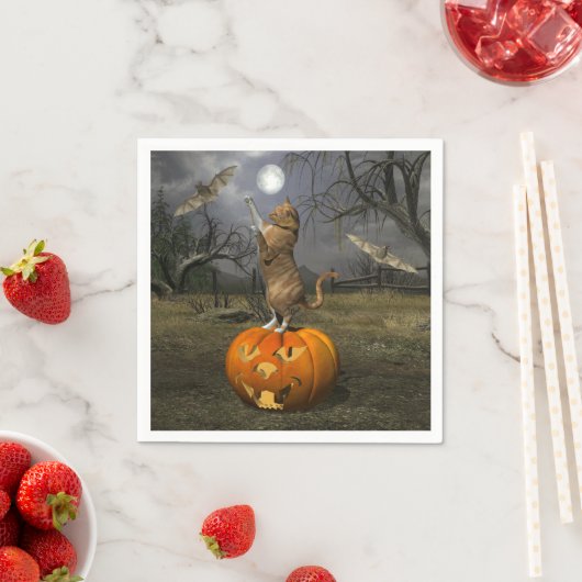 Serviette En Papier Bats battables Halloween Orange Chat (En situation)