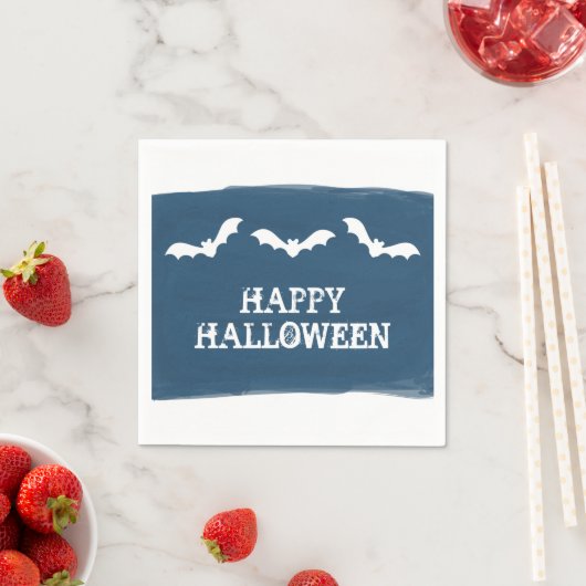 Serviette En Papier Bats bleu blanc Aquarelle Halloween (En situation)