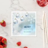Serviette En Papier Baubles d'argent bleu Snowflakes NOËL (En situation)