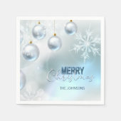 Serviette En Papier Baubles d'argent bleu Snowflakes NOËL (Devant)