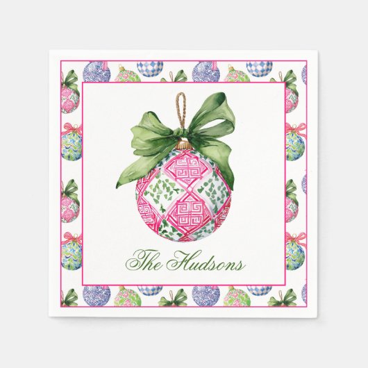 Serviette En Papier Baubles de Noël préppy Ornements personnalisés (Devant)