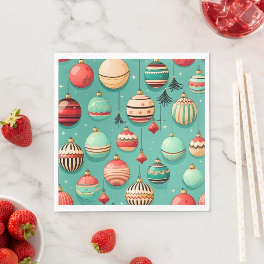 Serviette En Papier Baubles de Noël rétro (En situation)