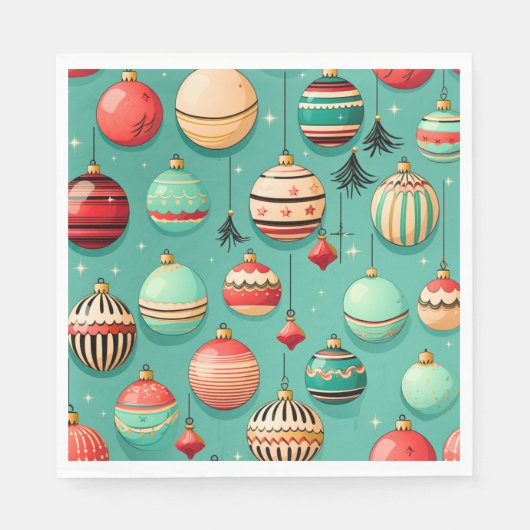 Serviette En Papier Baubles de Noël rétro (Devant)