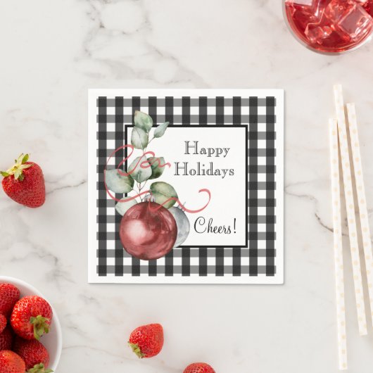 Serviette En Papier Baubles de Noël sur chèque noir et blanc (En situation)