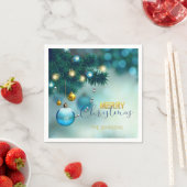 Serviette En Papier Baubles d'or bleu personnalisées Arbre NOËL (En situation)