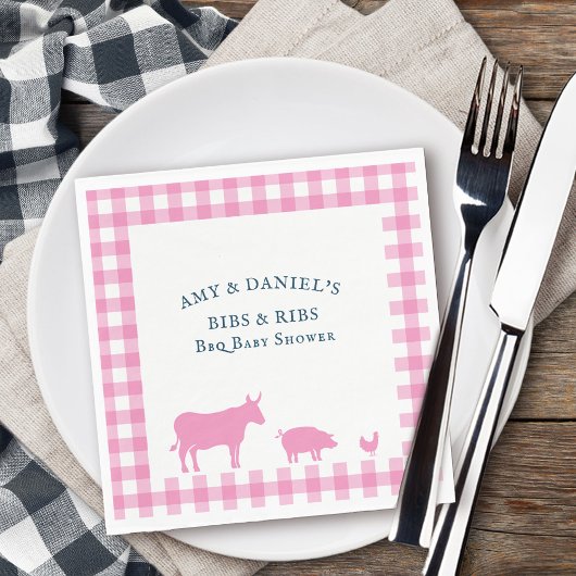 Serviette En Papier BBQ Baby shower côtes n Bibs Rustique rose