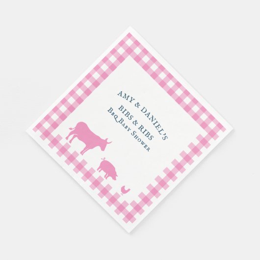 Serviette En Papier BBQ Baby shower côtes n Bibs Rustique rose (Coin)