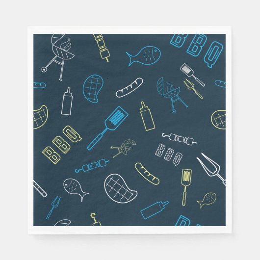 Serviette En Papier BBQ Icônes Motif Grillades Outils Viande (Devant)