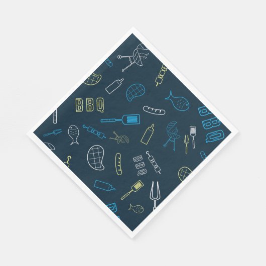 Serviette En Papier BBQ Icônes Motif Grillades Outils Viande (Coin)