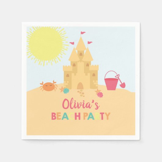Serviette En Papier Beach Anniversaire fête et château (Devant)