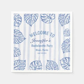Serviette En Papier Beach BACHELORETTE Whimsical Blue palm leaves