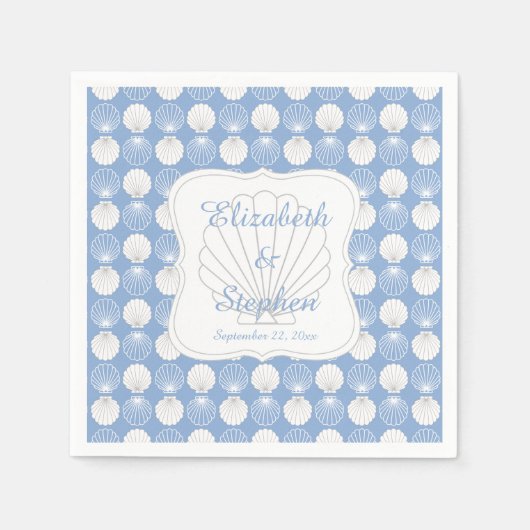 Serviette En Papier Beach Clamshells Seashells Noms Mariage (Devant)
