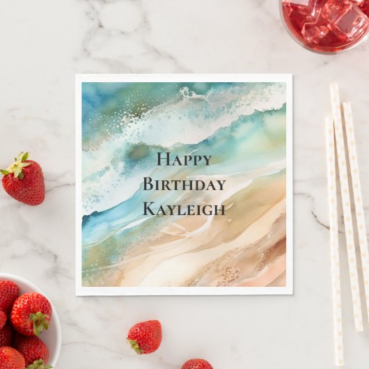 Serviette En Papier Beach Cream Aqua Ocean Anniversaire (En situation)