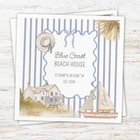 Serviette En Papier Beach House Blue Coastal Chic Blue Stripes