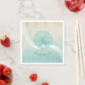 Serviette En Papier Beach House Clam Shell Aqua Blue ID623 (En situation)