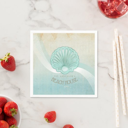 Serviette En Papier Beach House Clam Shell Aqua Blue ID623 (En situation)