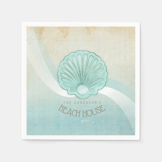 Serviette En Papier Beach House Clam Shell Aqua Blue ID623 (Devant)