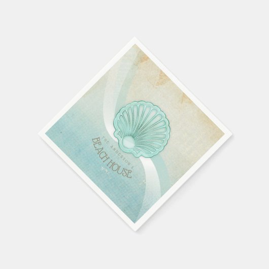 Serviette En Papier Beach House Clam Shell Aqua Blue ID623 (Coin)
