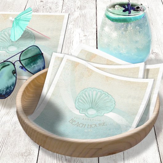 Serviette En Papier Beach House Clam Shell Aqua Blue ID623