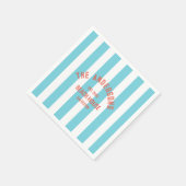 Serviette En Papier Beach House Nom personnalisé Blue Cabana Stripe (Coin)