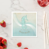 Serviette En Papier Beach House Seahorse Aqua Blue ID623 (En situation)