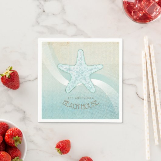 Serviette En Papier Beach House Starfish Aqua Blue ID623 (En situation)