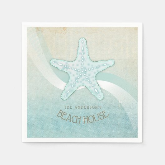 Serviette En Papier Beach House Starfish Aqua Blue ID623 (Devant)