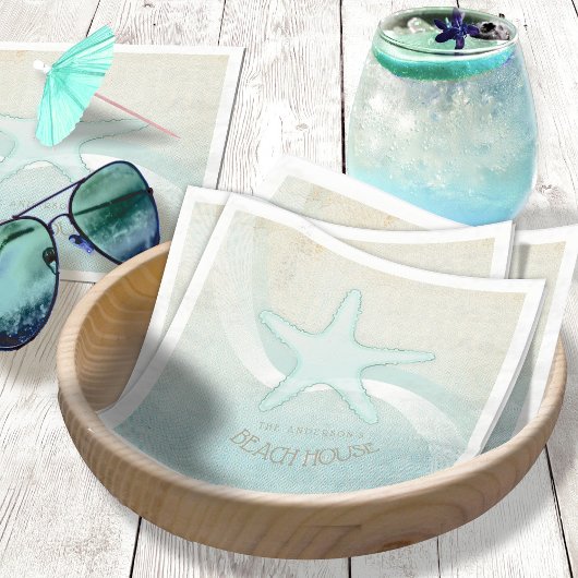 Serviette En Papier Beach House Starfish Aqua Blue ID623
