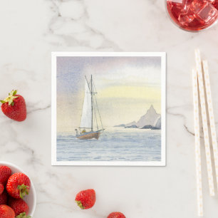 Serviette En Papier Beach House Voile Ocean Boat Papier bleu Napkin